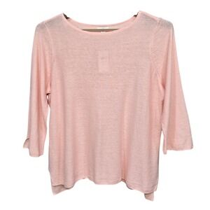 J Jill‎ Linen Blend Top Shirt Plus Size 1X Pink Summer Lightweight 3/4 Sleeve